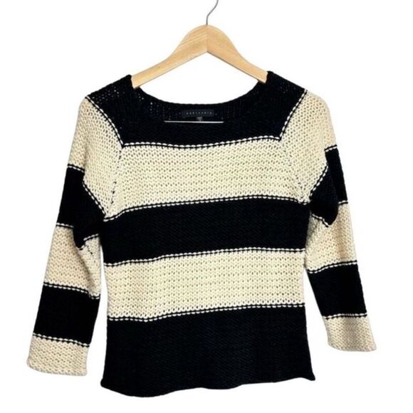 Sanctuary Knit Sweater Small Striped Black Cream Pullover Chunky Wool Blend - Picture 1 of 7